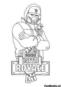 Printable Fortnite coloring sheet with pickaxe and gear