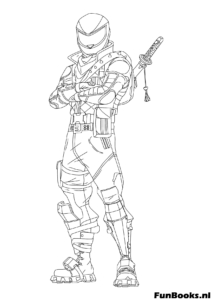 Fortnite skin coloring page jumping from Battle Bus