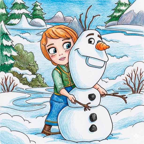 winter kleurplaten, gratis sneeuwpop kleurplaten, printbare wintertaferelen, schattige dieren kleuren, olaf kleurplaten