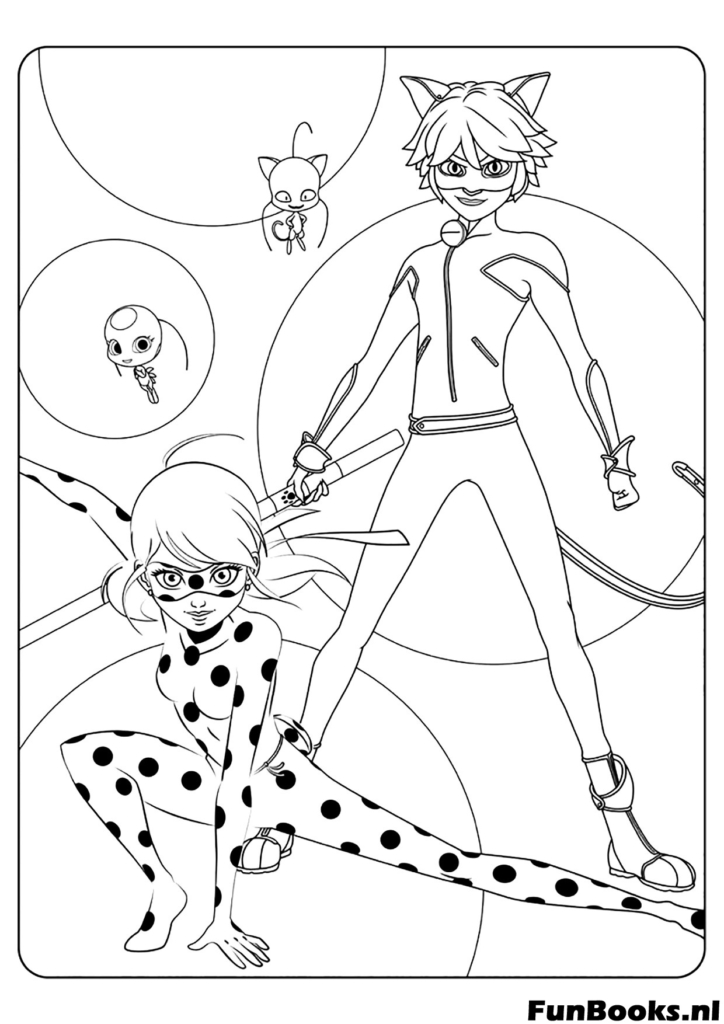 ladybug and cat noir coloring pages, miraculous ladybug printables, tikki and plagg coloring, marinette and adrien sheets, free miraculous coloring pages