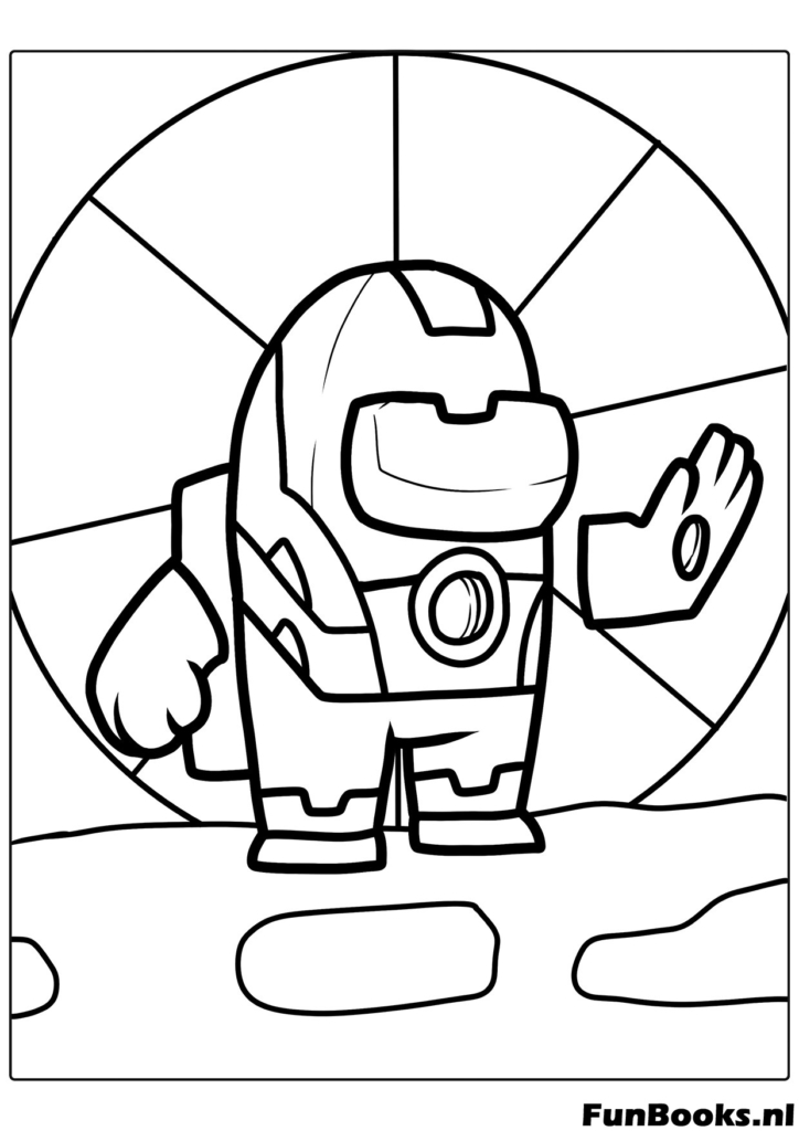 Among Us character wearing an Iron Man suit skin coloring page