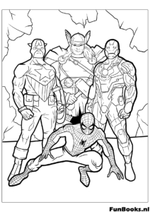 Équipe Avengers avec Iron Man Captain America Thor et Hulk coloriage