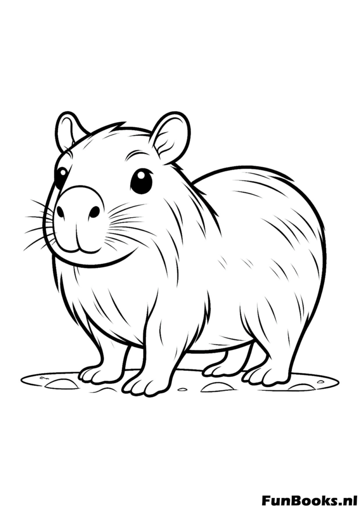 Adorable baby capybara walking side view coloring page