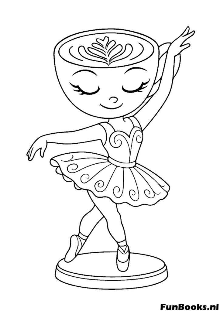 Cappuccino ballerina posing like a trophy on a stand winner coloring page