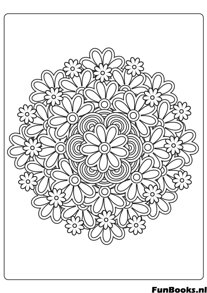 Kreisförmiges Blumenmandala mit komplizierten Frühlingsblumenmustern Anti-Stress Ausmalbild