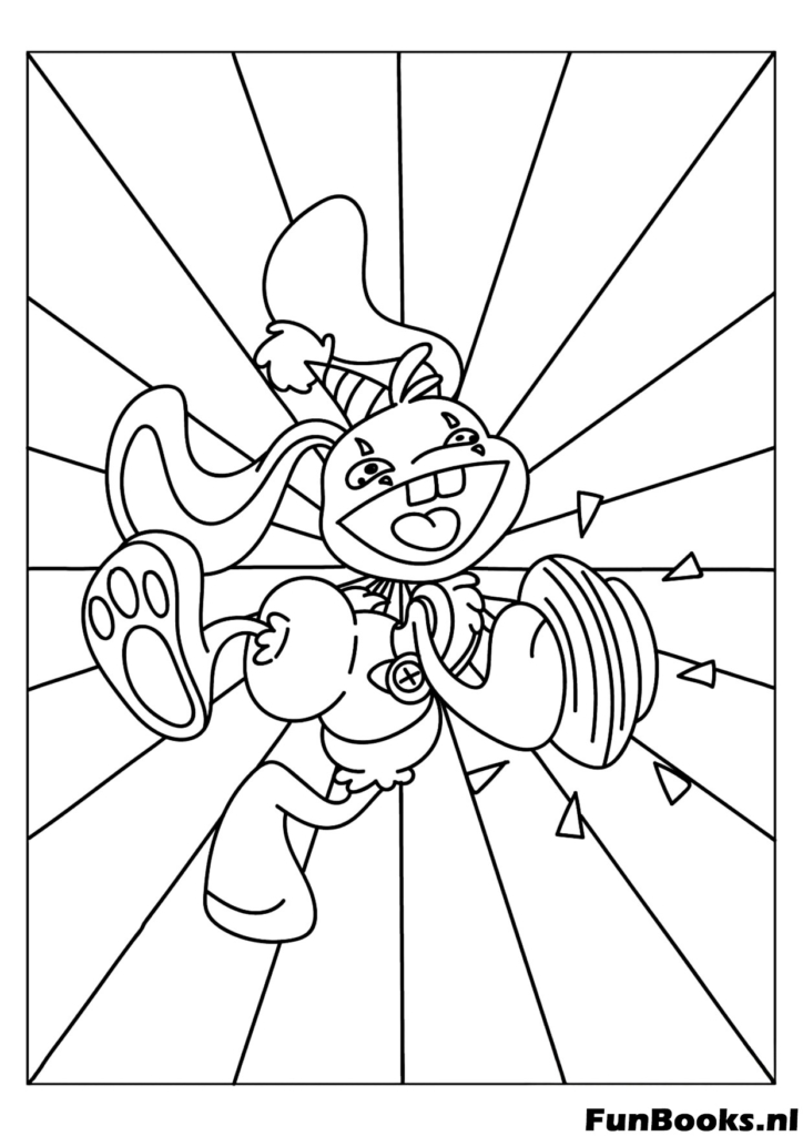 Bunzo Bunny con platillos saltando en un estallido de luz dibujo para colorear