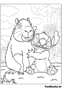 Capibara abrazando a Stitch de Lilo y Stitch dibujo para colorear