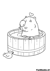 Capibara tomando un baño en un onsen de madera dibujo para colorear
