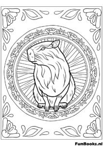 Capibara con marco decorativo estilo art nouveau dibujo para colorear