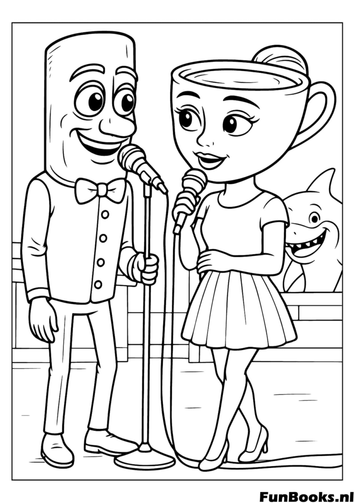 Cappuccino et un ami chantant une chanson avec un micro coloriage musical drôle