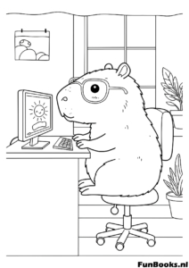 Lustiges Capybara arbeitet im Büro am Computer Ausmalbild
