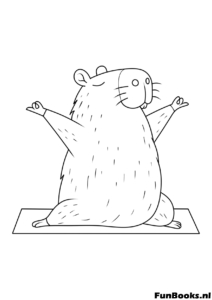 Zen capybara doing a yoga stretching pose coloring page