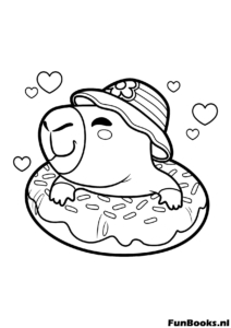 Capybara entspannt in einem Donut Schwimmring Pool Ausmalbild