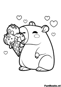 Capybara isst ein leckeres Eis Ausmalbild