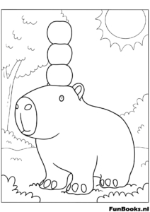 Capybara with oranges on head in hot spring coloring page