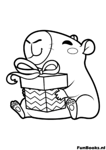 Capybara opening a birthday or Christmas gift coloring page