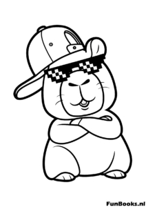 Cool capybara hip hop style with cap and glasses coloring page