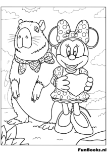 Cute capybara with Minnie Mouse Disney style coloring page