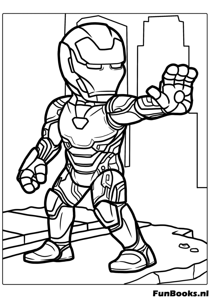 Cartoon stijl Iron Man schiet repulsor straal kleurplaat