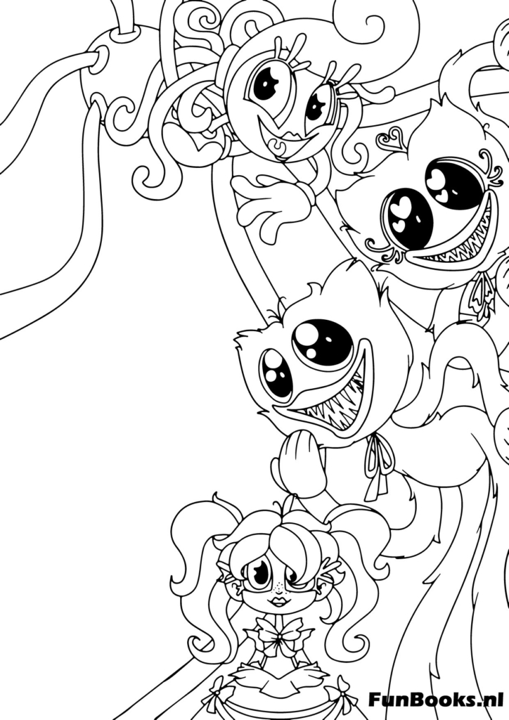 Effrayants Smiling Critters CatNap et DogDay suspendus à une branche d'arbre coloriage