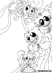 Espeluznantes Smiling Critters CatNap y DogDay colgando de una rama de árbol dibujo para colorear