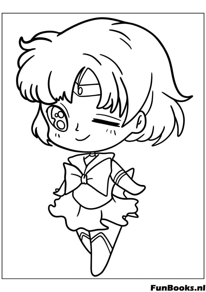 Joyeuse Chibi Sailor Mercure sautant en l'air de joie personnage d'anime coloriage