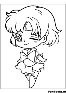 Happy Chibi Sailor Mercury jumping in the air with joy anime character coloring page