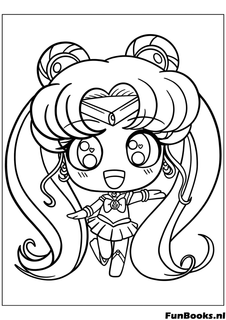 Schattige Chibi stijl Sailor Moon met grote ogen en zwevend haar kleurplaat