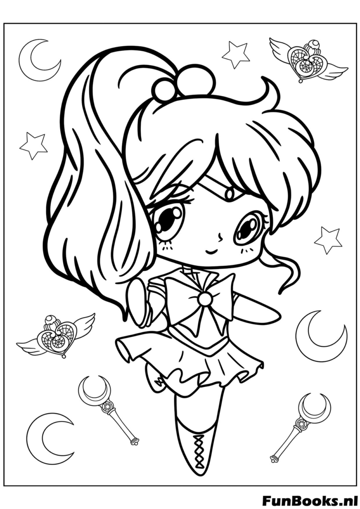Chibi Sailor Venus guiñando y sonriendo lindo personaje de chica mágica dibujo para colorear