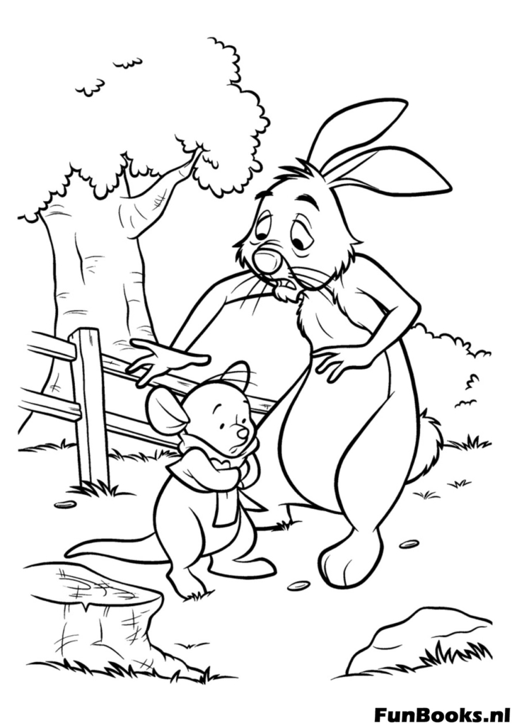Conejo teniendo una conversación seria con Piglet y Roo en el bosque escena de naturaleza Disney dibujo para colorear