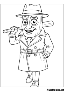 Tung Tung Sahur vestido como detective con gabardina y sombrero dibujo de misterio para colorear