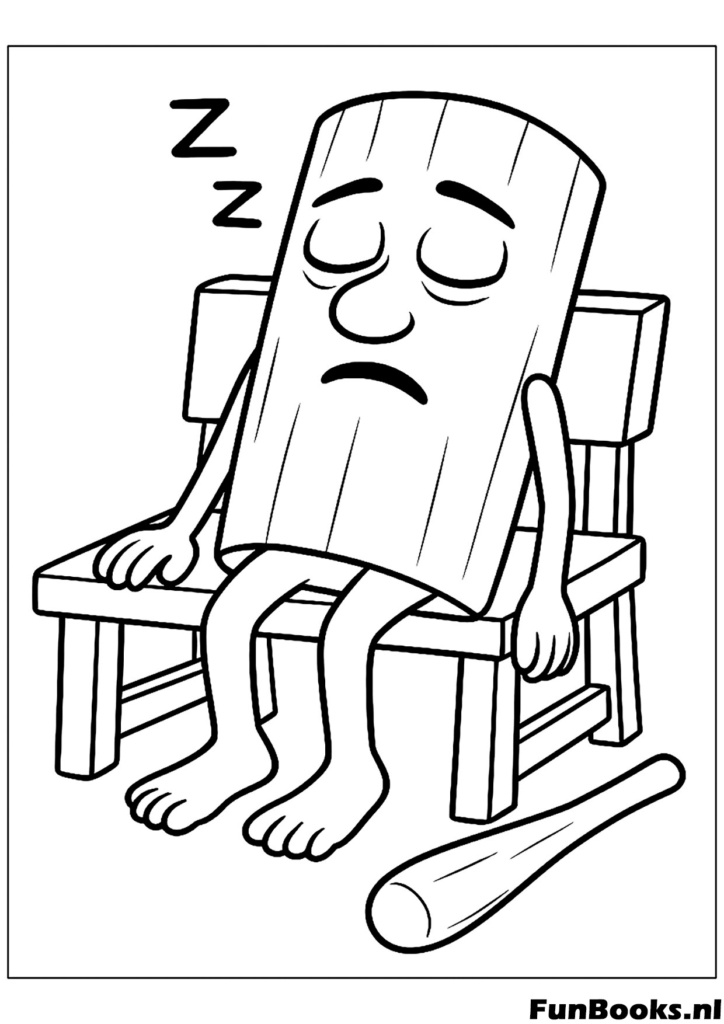 Fatigué Tung Tung Sahur dormant sur un banc de parc zzz mème coloriage