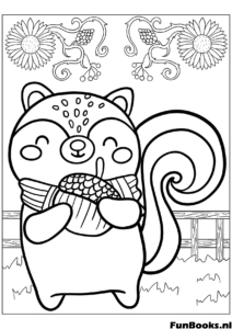 Écureuil portant une écharpe tenant une noix prêt pour l'hiver animal mignon coloriage