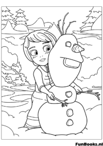 Disneys Elsa und Olaf bauen gemeinsam einen Schneemann im Schnee Frozen Filmszene Ausmalbild