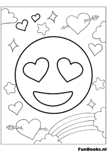 Drôle de visage emoji souriant avec des yeux en cœur coloriage mignon pour exprimer l'amour et le bonheur