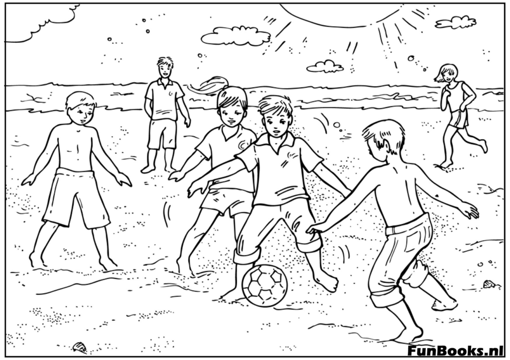 Groupe d'enfants heureux jouant au beach-volley ensemble sports d'été coloriage