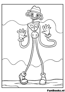 Funny Huggy Wuggy wearing a gentleman suit and hat coloring page