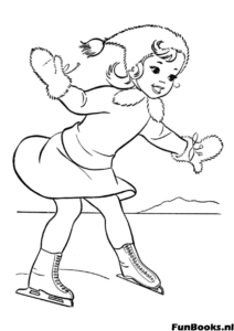 Fille gracieuse faisant du patinage artistique sur glace portant une robe et des accessoires d'hiver coloriage