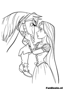 Flynn tenant le visage de Raiponce doucement et la regardant dans les yeux couple romantique scène d'amour coloriage