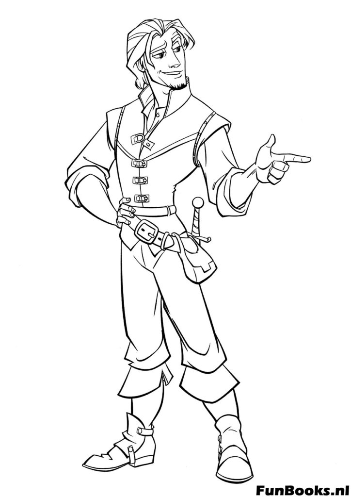 Flynn Rider Eugène Fitzherbert donnant son célèbre regard ténébreux drôle pour charmer Raiponce coloriage