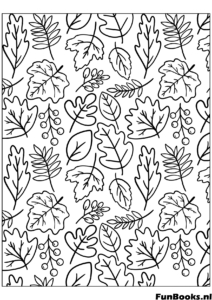 Page entière de motif de différents types de feuilles coloriage détaillé pour adultes