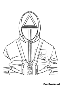 Detaillierte Zeichnung des Front Man die seine Maske seinen Mantel und seine behandschuhten Hände zeigt Squid Game Ausmalbild