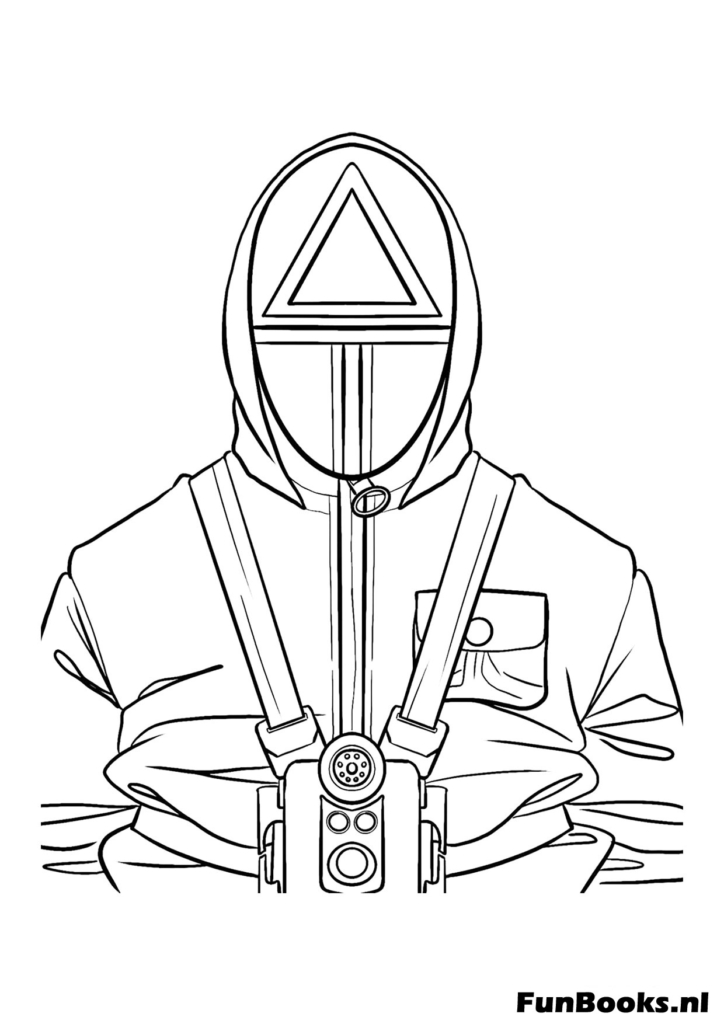 Detailed drawing of the Front Man showing his mask coat and gloved hands Squid Game coloring pages