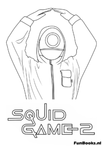 Un soldat rose faisant une forme de cœur avec ses bras au-dessus de sa tête dans une pose mignonne Squid Game coloriage