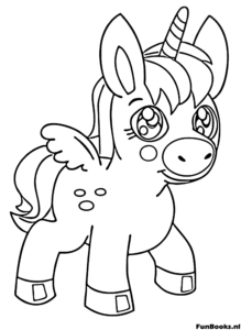 Majestätisches geflügeltes Einhorn oder Pegasus steht stolz mit gefalteten Flügeln Ausmalbild