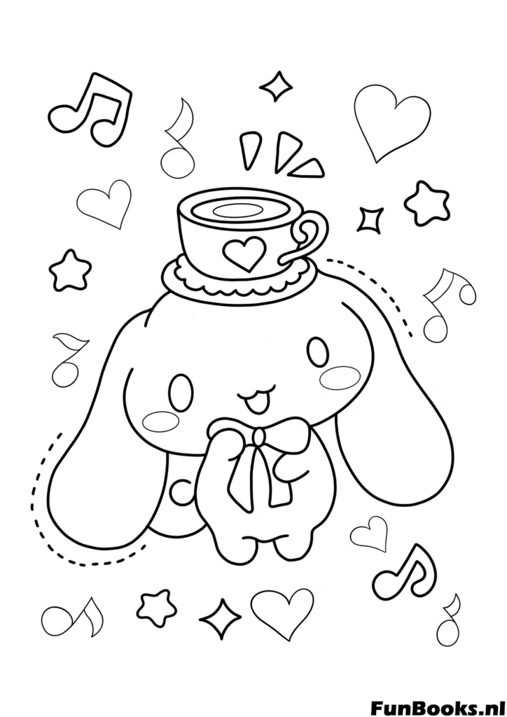 Chic Cinnamoroll portant un chapeau haut de forme et un nœud papillon ayant l'air élégant coloriage