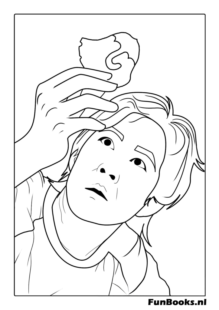 Joueur 456 Seong Gi-hun léchant désespérément le bonbon en nid d'abeille en forme de parapluie pour gagner le jeu Squid Game coloriage