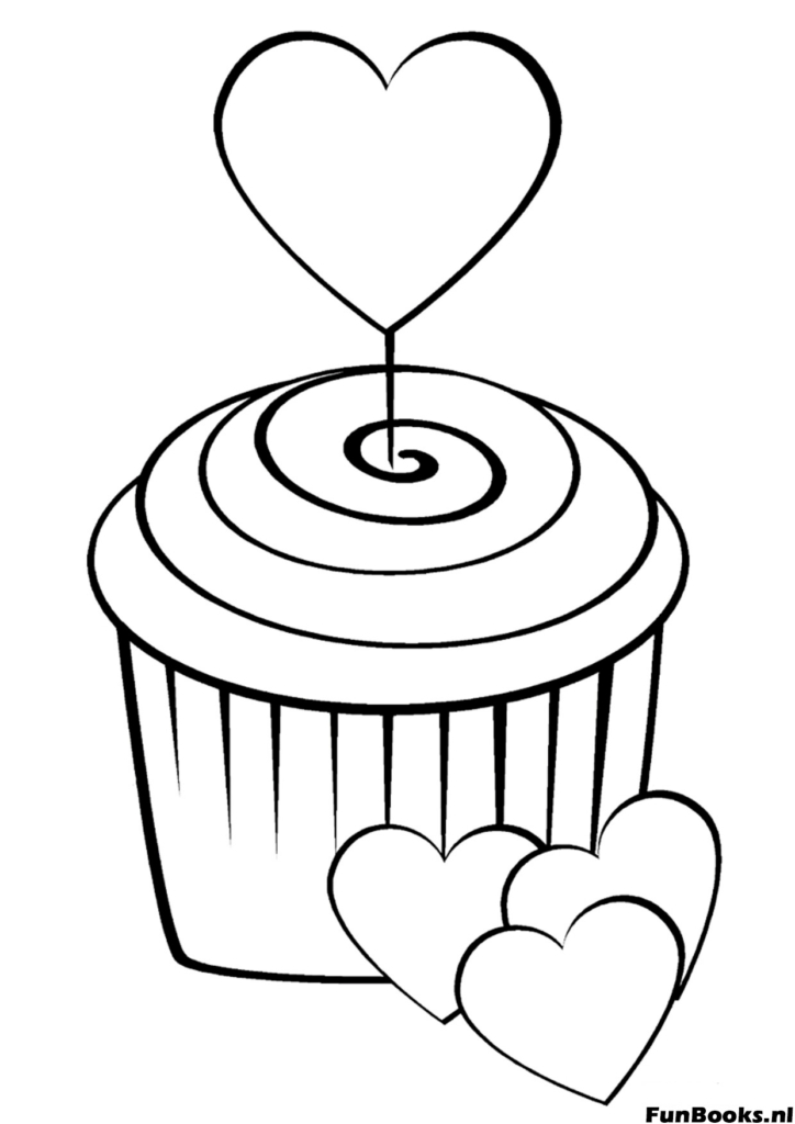 Delicious cupcake with a heart topper and sprinkles sweet treat coloring page for birthdays