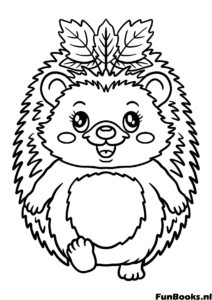 Cute hedgehog with leaves stuck to its spines funny animal coloring page