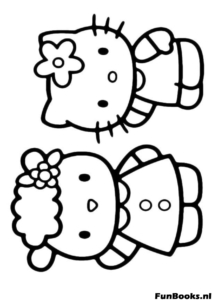 Hello Kitty and twin sister Mimmy sleeping head to head coloring page